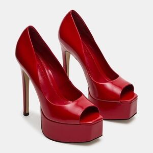 NEW Steve Madden Ives Red Platform Peep Toe Stiletto Heels Sexy Matte Leather